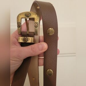 Brown Leather Belt with Gold Buckle And Accents Women's